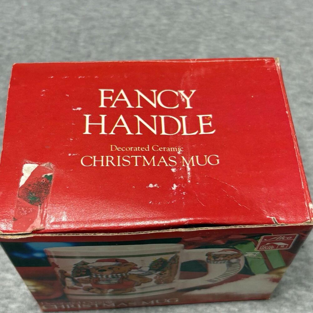 Vintage Alco Fancy Handle Teddy Bear Christmas‎ Stocking Mug Coffee Cup In Box - Picture 8 of 8